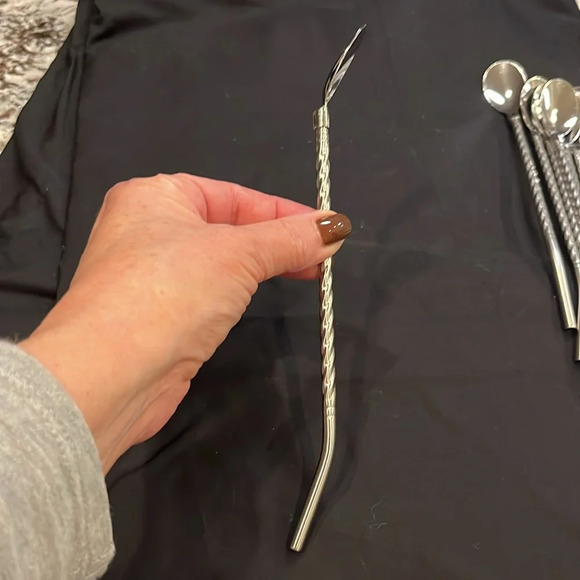 NEW Set of 8 Silver Tone Long Narrow Iced Tea Spoons Twisted Braided Curved 9" - Picture 3 of 6